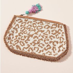 NWT Anthropologie Beaded Leopard Clutch